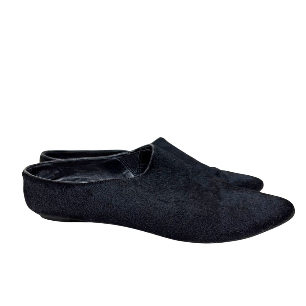 Taryn Rose Womens 7 Black Calf Fur Slip-On Ballet Flats Pointed Toe Loafers